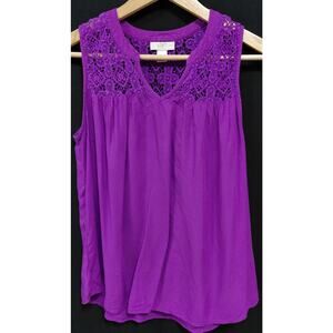 LOFT PETITES Purple Sleeveless Top Solid V-Neck Women Size SP